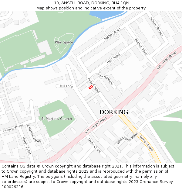 10, ANSELL ROAD, DORKING, RH4 1QN: Location map and indicative extent of plot