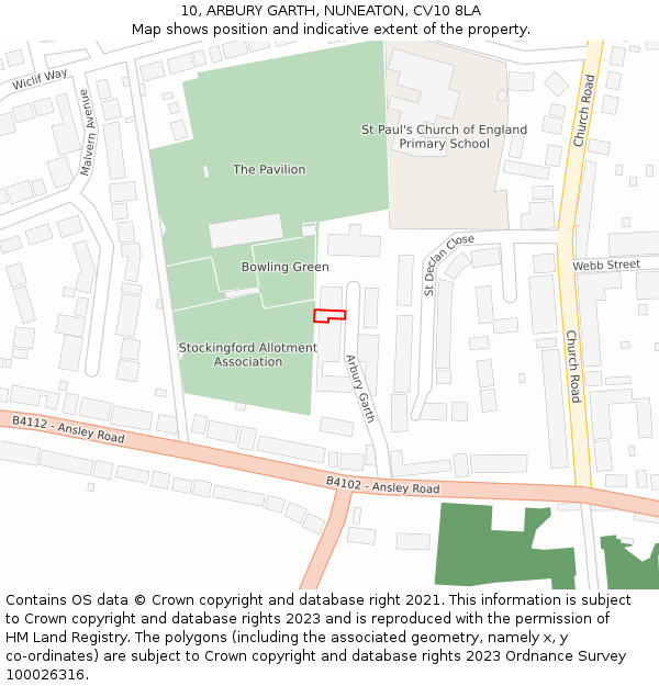 10, ARBURY GARTH, NUNEATON, CV10 8LA: Location map and indicative extent of plot