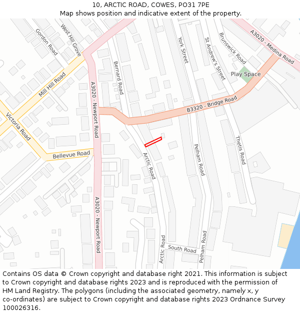 10, ARCTIC ROAD, COWES, PO31 7PE: Location map and indicative extent of plot