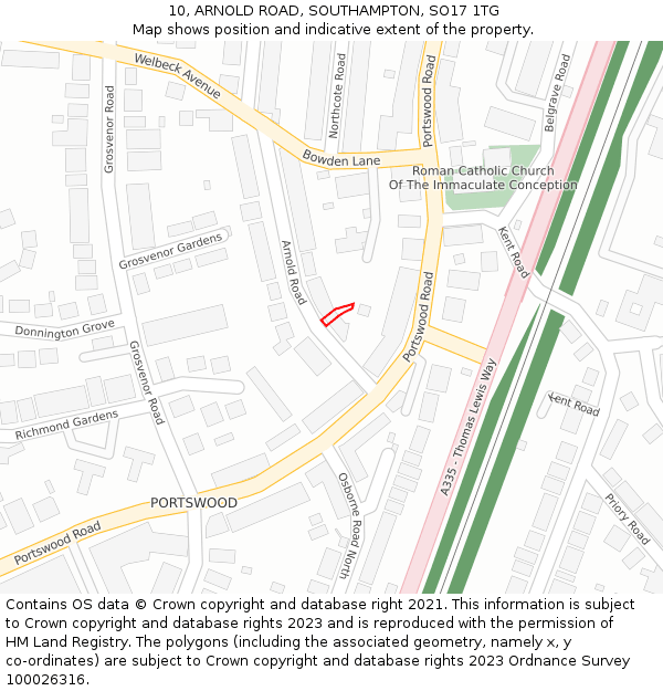 10, ARNOLD ROAD, SOUTHAMPTON, SO17 1TG: Location map and indicative extent of plot