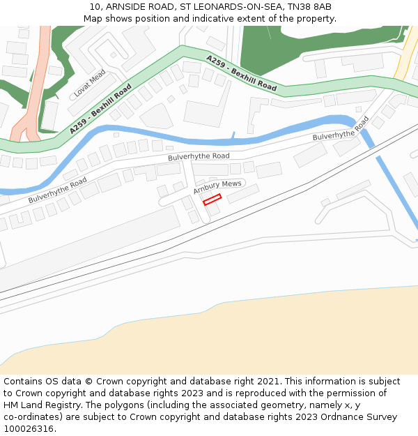 10, ARNSIDE ROAD, ST LEONARDS-ON-SEA, TN38 8AB: Location map and indicative extent of plot
