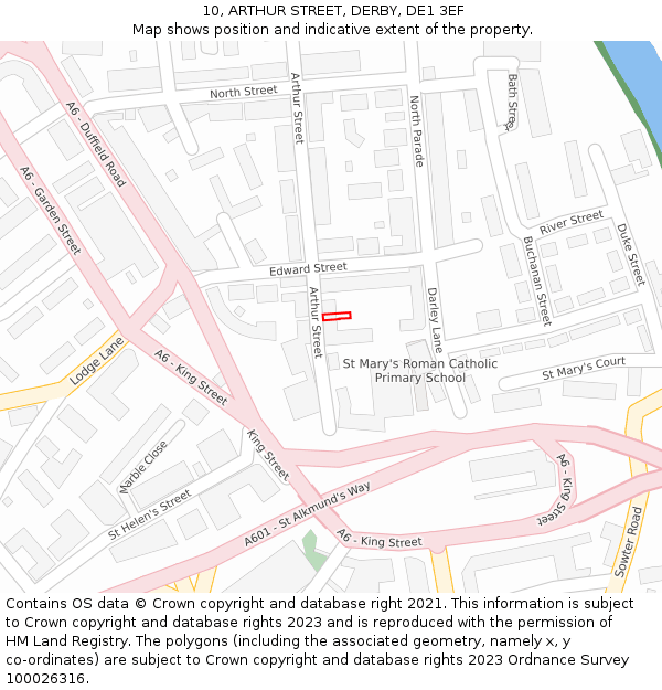 10, ARTHUR STREET, DERBY, DE1 3EF: Location map and indicative extent of plot