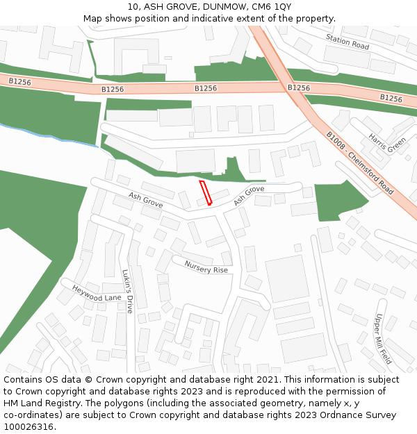 10, ASH GROVE, DUNMOW, CM6 1QY: Location map and indicative extent of plot