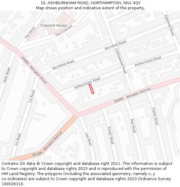 10, ASHBURNHAM ROAD, NORTHAMPTON, NN1 4QY: Location map and indicative extent of plot
