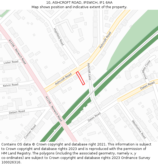 10, ASHCROFT ROAD, IPSWICH, IP1 6AA: Location map and indicative extent of plot