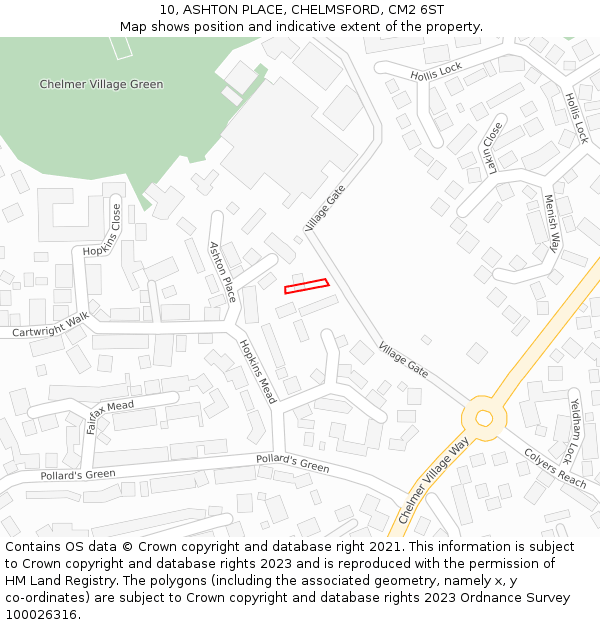 10, ASHTON PLACE, CHELMSFORD, CM2 6ST: Location map and indicative extent of plot