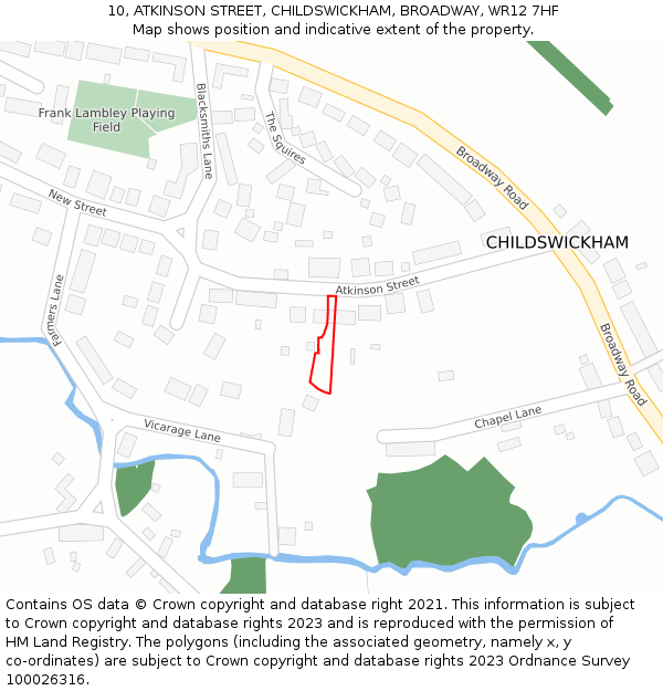 10, ATKINSON STREET, CHILDSWICKHAM, BROADWAY, WR12 7HF: Location map and indicative extent of plot