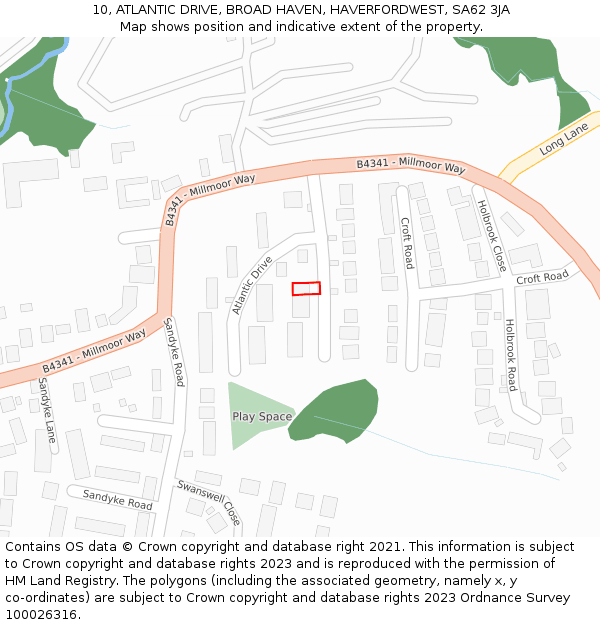 10, ATLANTIC DRIVE, BROAD HAVEN, HAVERFORDWEST, SA62 3JA: Location map and indicative extent of plot