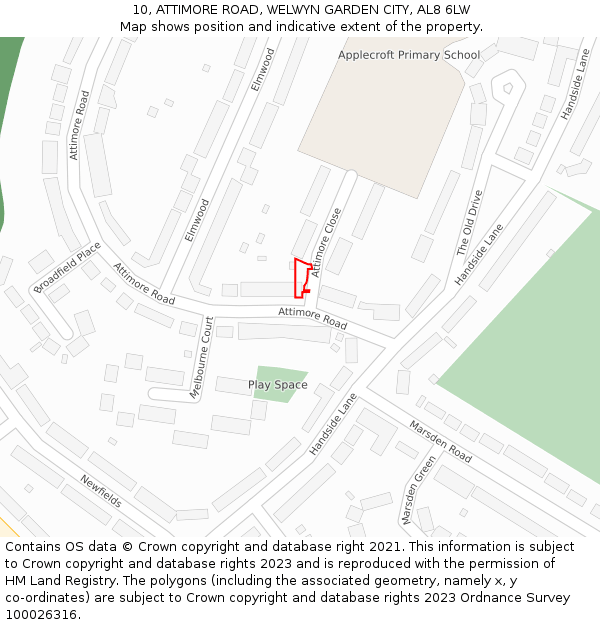 10, ATTIMORE ROAD, WELWYN GARDEN CITY, AL8 6LW: Location map and indicative extent of plot