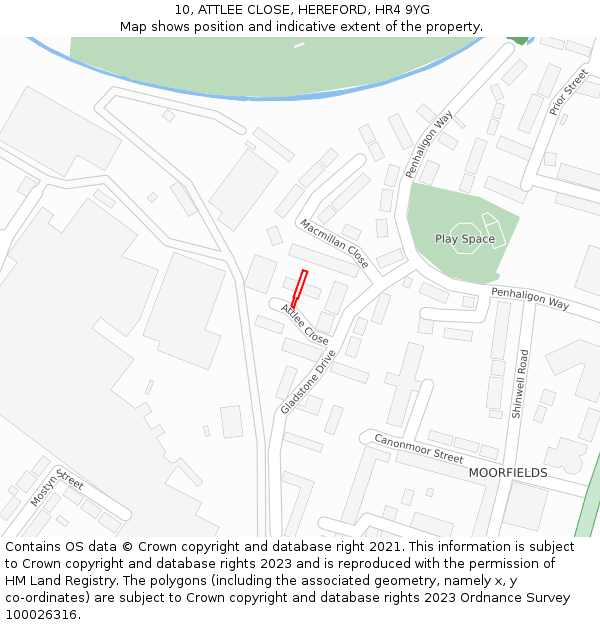 10, ATTLEE CLOSE, HEREFORD, HR4 9YG: Location map and indicative extent of plot