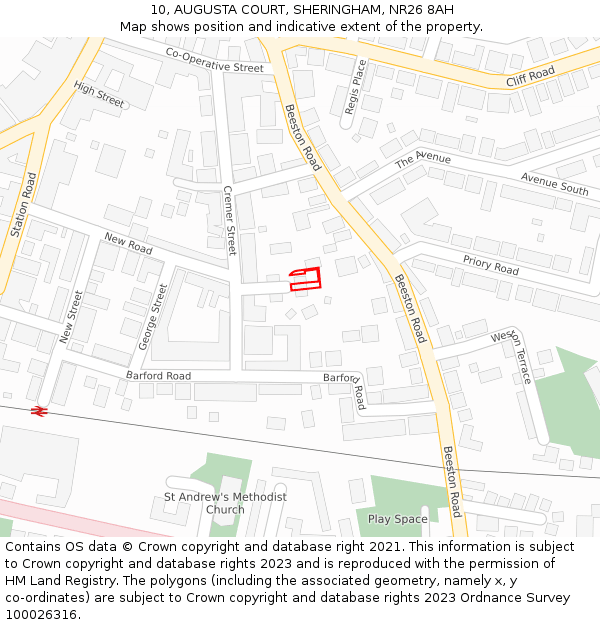 10, AUGUSTA COURT, SHERINGHAM, NR26 8AH: Location map and indicative extent of plot