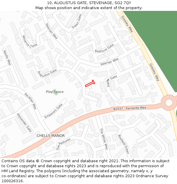 10, AUGUSTUS GATE, STEVENAGE, SG2 7QY: Location map and indicative extent of plot