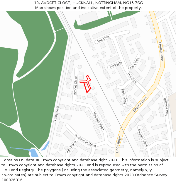 10, AVOCET CLOSE, HUCKNALL, NOTTINGHAM, NG15 7SG: Location map and indicative extent of plot