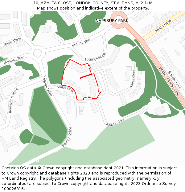 10, AZALEA CLOSE, LONDON COLNEY, ST ALBANS, AL2 1UA: Location map and indicative extent of plot