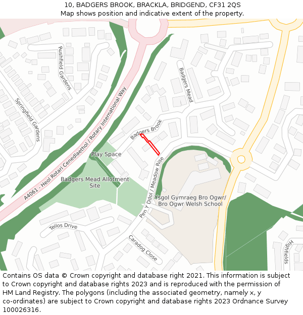 10, BADGERS BROOK, BRACKLA, BRIDGEND, CF31 2QS: Location map and indicative extent of plot