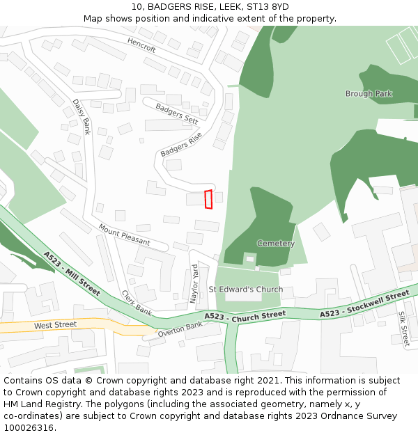 10, BADGERS RISE, LEEK, ST13 8YD: Location map and indicative extent of plot