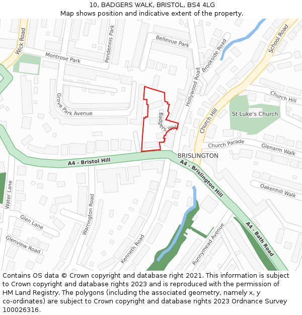 10, BADGERS WALK, BRISTOL, BS4 4LG: Location map and indicative extent of plot