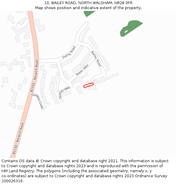 10, BAILEY ROAD, NORTH WALSHAM, NR28 0FR: Location map and indicative extent of plot