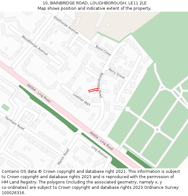 10, BAINBRIDGE ROAD, LOUGHBOROUGH, LE11 2LE: Location map and indicative extent of plot