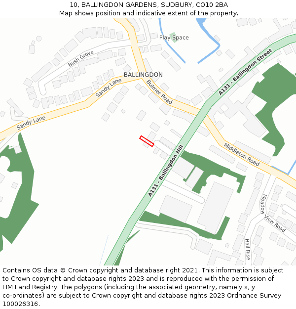 10, BALLINGDON GARDENS, SUDBURY, CO10 2BA: Location map and indicative extent of plot