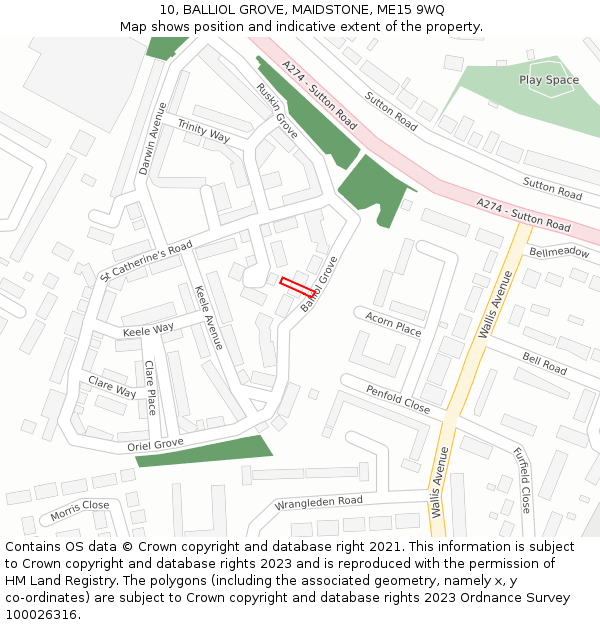 10, BALLIOL GROVE, MAIDSTONE, ME15 9WQ: Location map and indicative extent of plot