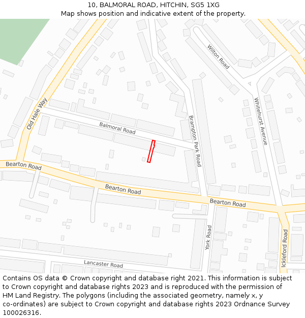 10, BALMORAL ROAD, HITCHIN, SG5 1XG: Location map and indicative extent of plot