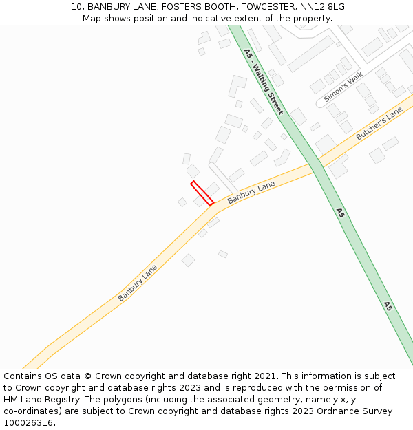 10, BANBURY LANE, FOSTERS BOOTH, TOWCESTER, NN12 8LG: Location map and indicative extent of plot