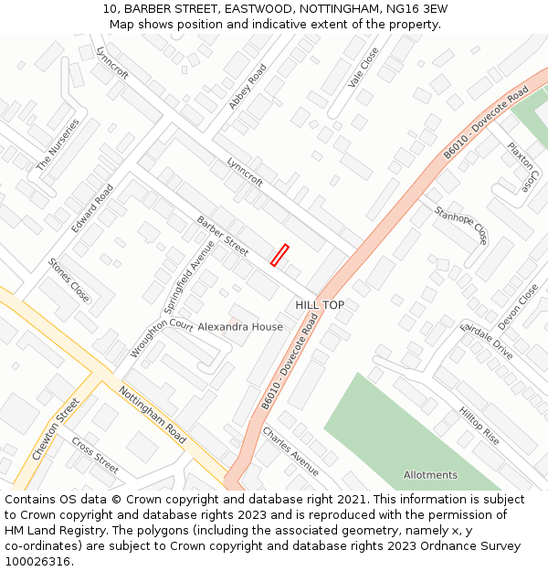 10, BARBER STREET, EASTWOOD, NOTTINGHAM, NG16 3EW: Location map and indicative extent of plot