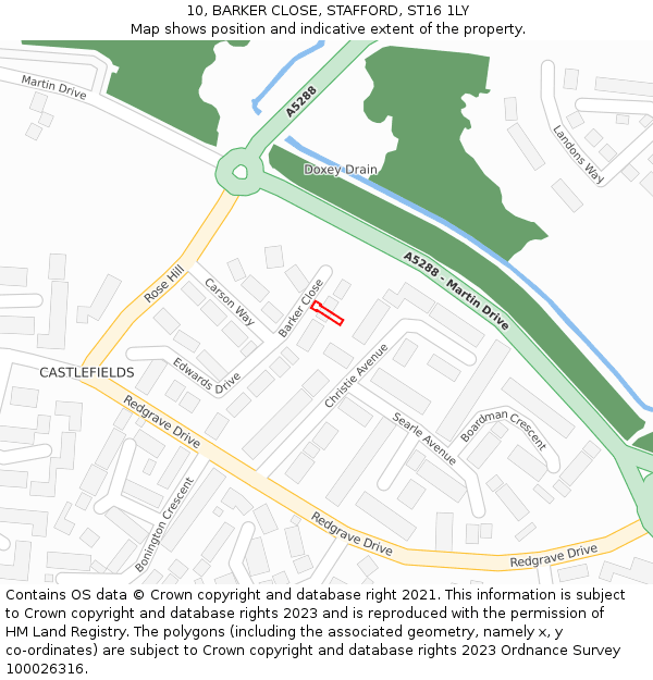 10, BARKER CLOSE, STAFFORD, ST16 1LY: Location map and indicative extent of plot