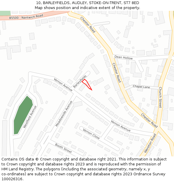 10, BARLEYFIELDS, AUDLEY, STOKE-ON-TRENT, ST7 8ED: Location map and indicative extent of plot