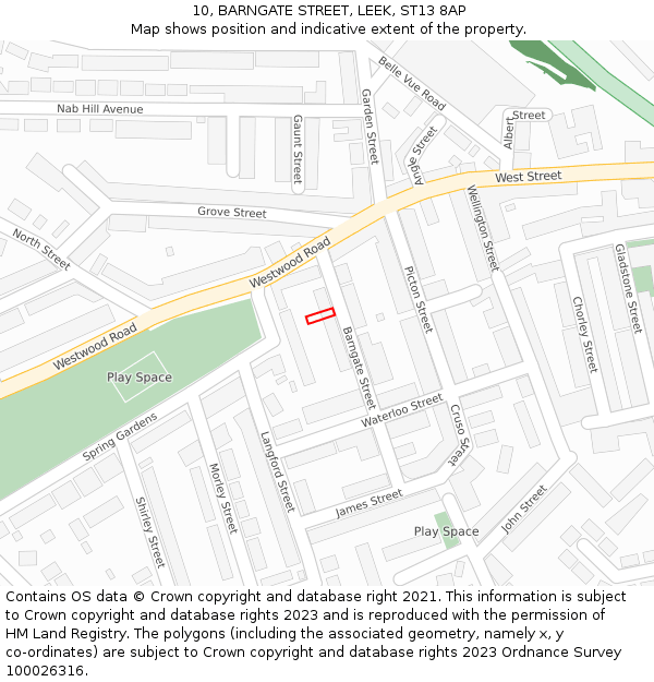 10, BARNGATE STREET, LEEK, ST13 8AP: Location map and indicative extent of plot