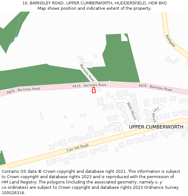 10, BARNSLEY ROAD, UPPER CUMBERWORTH, HUDDERSFIELD, HD8 8XG: Location map and indicative extent of plot