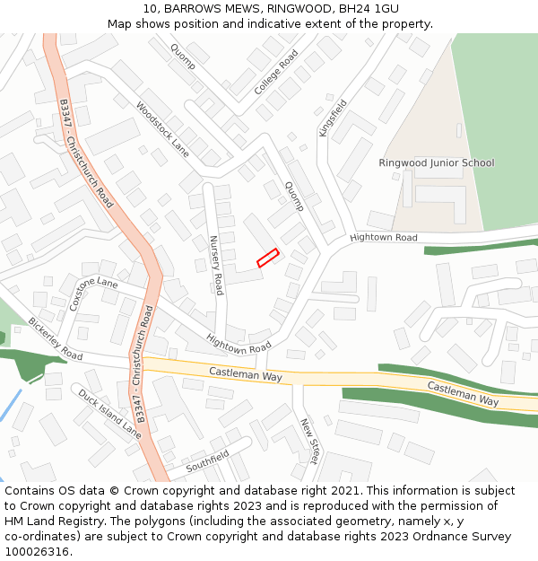 10, BARROWS MEWS, RINGWOOD, BH24 1GU: Location map and indicative extent of plot