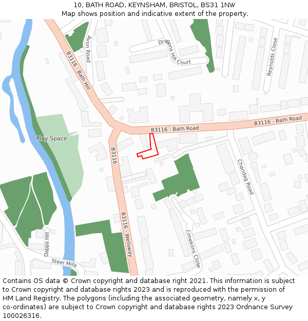 10, BATH ROAD, KEYNSHAM, BRISTOL, BS31 1NW: Location map and indicative extent of plot