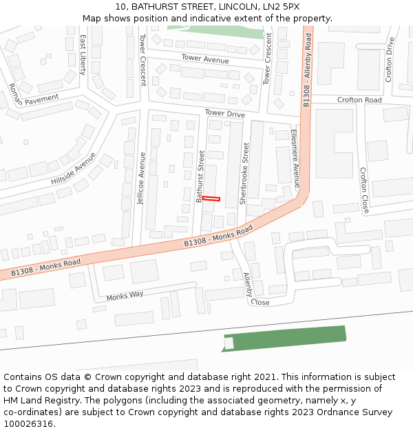 10, BATHURST STREET, LINCOLN, LN2 5PX: Location map and indicative extent of plot
