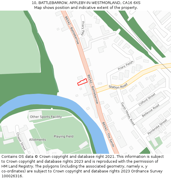 10, BATTLEBARROW, APPLEBY-IN-WESTMORLAND, CA16 6XS: Location map and indicative extent of plot