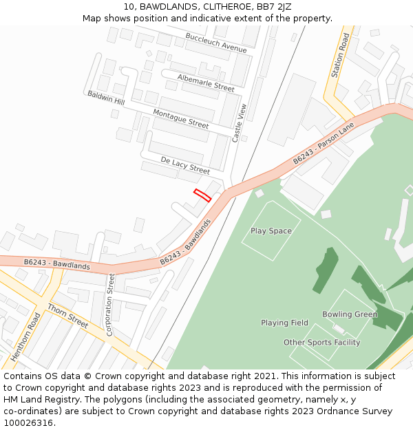 10, BAWDLANDS, CLITHEROE, BB7 2JZ: Location map and indicative extent of plot