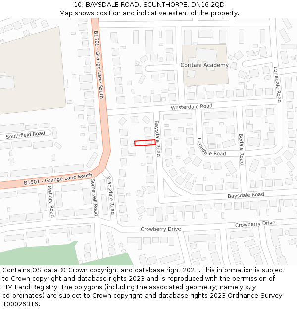 10, BAYSDALE ROAD, SCUNTHORPE, DN16 2QD: Location map and indicative extent of plot
