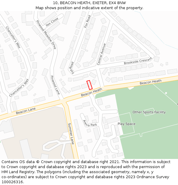 10, BEACON HEATH, EXETER, EX4 8NW: Location map and indicative extent of plot