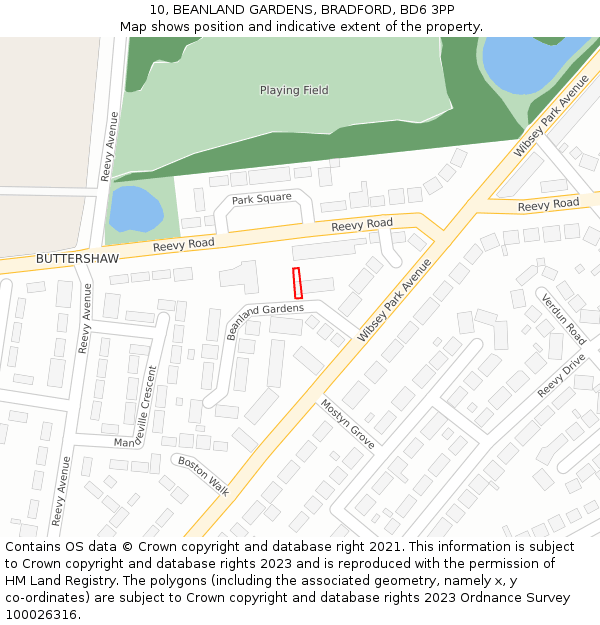 10, BEANLAND GARDENS, BRADFORD, BD6 3PP: Location map and indicative extent of plot