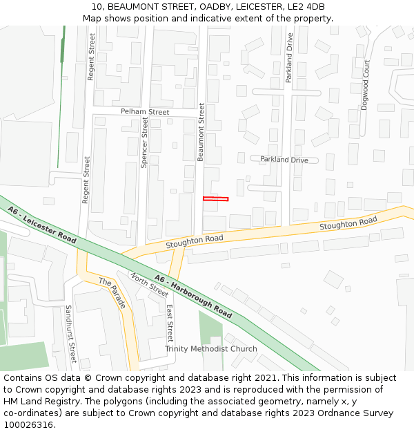 10, BEAUMONT STREET, OADBY, LEICESTER, LE2 4DB: Location map and indicative extent of plot