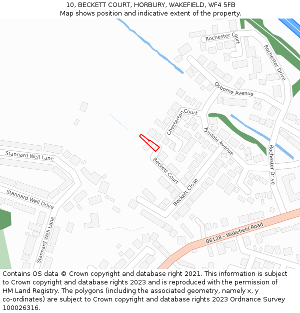 10, BECKETT COURT, HORBURY, WAKEFIELD, WF4 5FB: Location map and indicative extent of plot