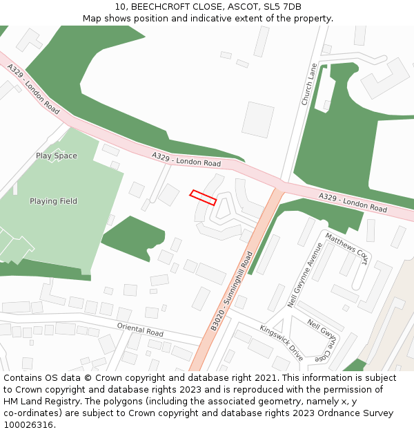 10, BEECHCROFT CLOSE, ASCOT, SL5 7DB: Location map and indicative extent of plot