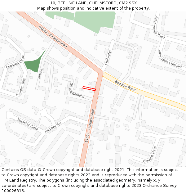 10, BEEHIVE LANE, CHELMSFORD, CM2 9SX: Location map and indicative extent of plot