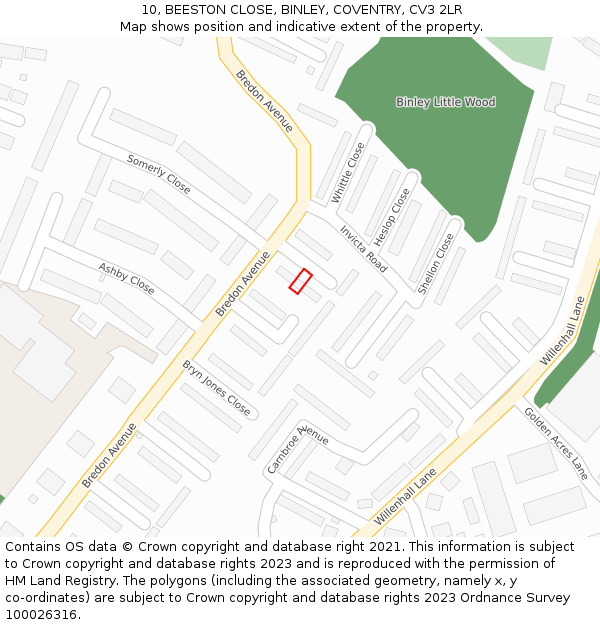 10, BEESTON CLOSE, BINLEY, COVENTRY, CV3 2LR: Location map and indicative extent of plot