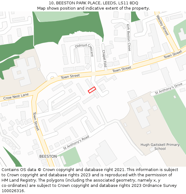 10, BEESTON PARK PLACE, LEEDS, LS11 8DQ: Location map and indicative extent of plot