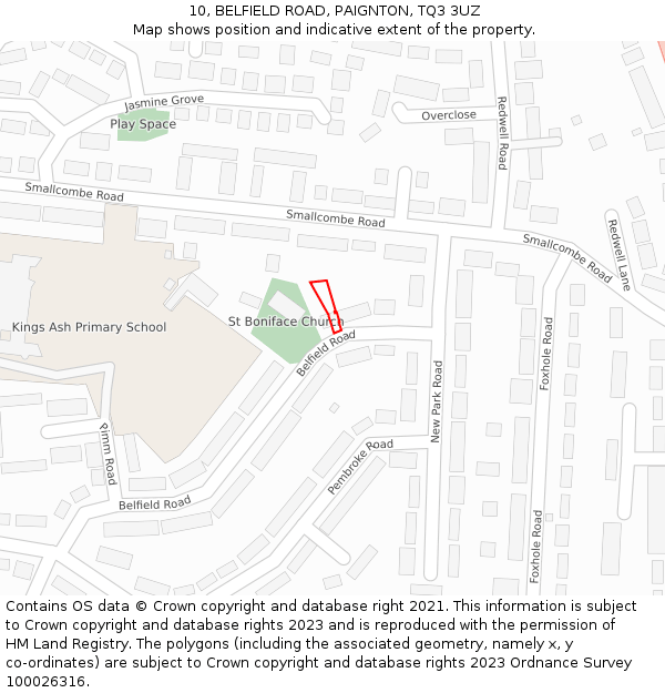 10, BELFIELD ROAD, PAIGNTON, TQ3 3UZ: Location map and indicative extent of plot