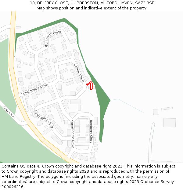 10, BELFREY CLOSE, HUBBERSTON, MILFORD HAVEN, SA73 3SE: Location map and indicative extent of plot