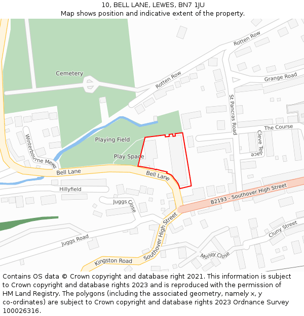 10, BELL LANE, LEWES, BN7 1JU: Location map and indicative extent of plot
