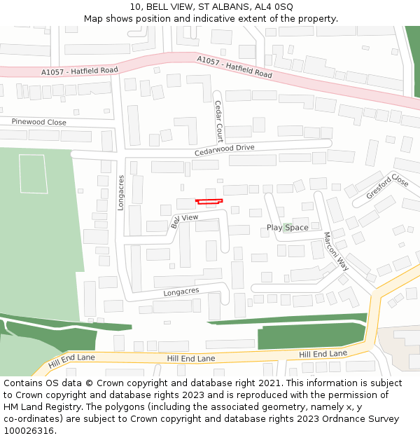 10, BELL VIEW, ST ALBANS, AL4 0SQ: Location map and indicative extent of plot